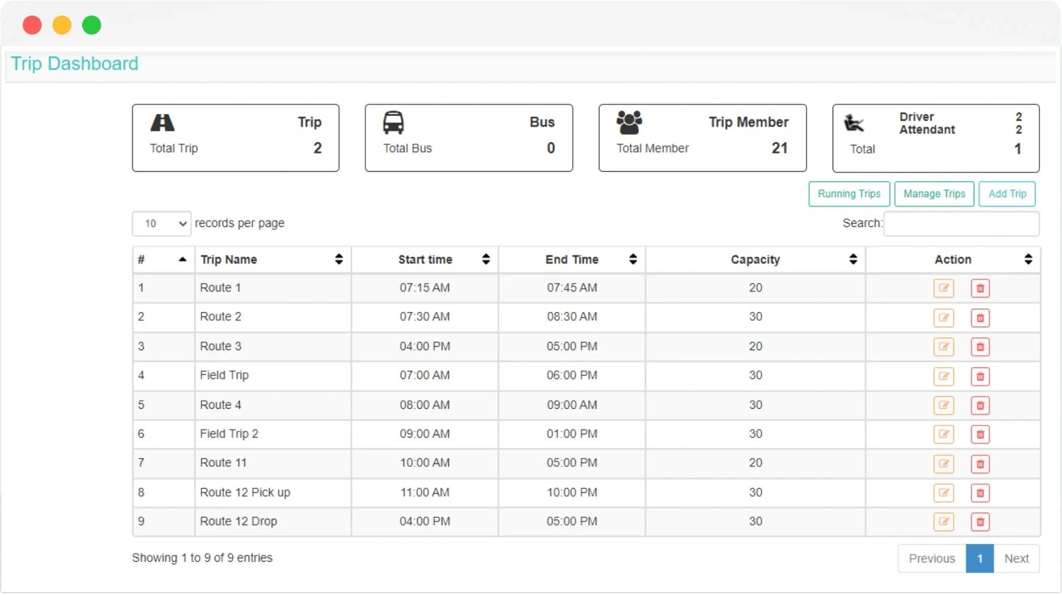 student commute dashboard in EduCloud